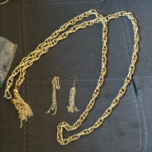 Elegant Gold Chain Necklace and Earring Set